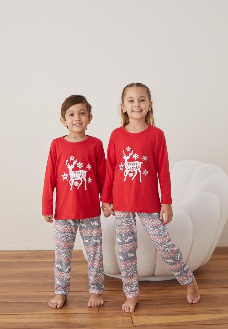 Pijamale de Crăciun Copii "Merry Christmas" Culoare Rosu ,Engros